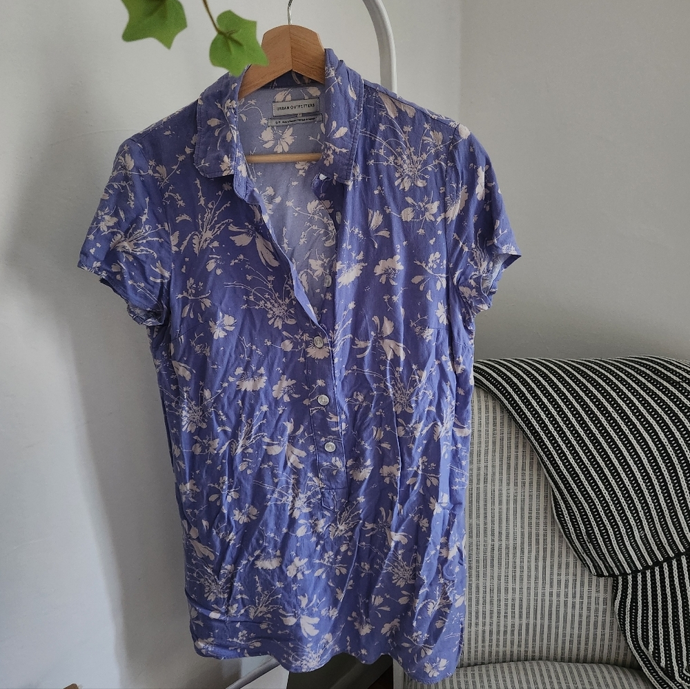 Purple Floral Button-Up Blouse